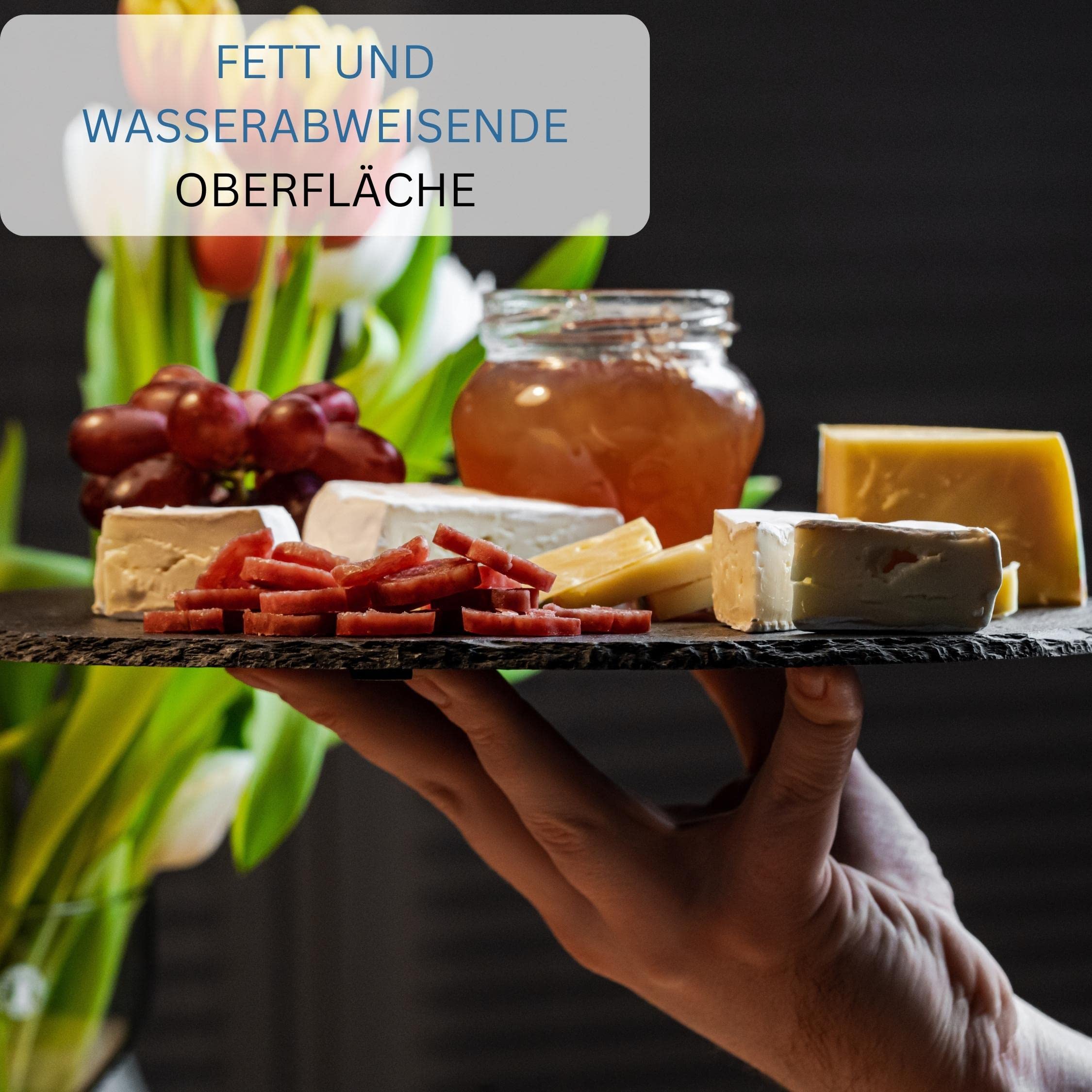 Westmark 2 Naturschiefer-/Servierplatte, quadratisch, mit Kratzschutz, Fläche: je 30 x 30 cm, Schiefer, Tapas + Friends, Anthrazit, 693222E3