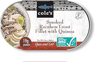 COLE’S - Smoked Rainbow Trout Fillet with Quinoa | Open & Ready to Eat Meal | 5.6 oz Canned & Hand-Packed | 19g Protein | High in Vitamin D | 1 unit