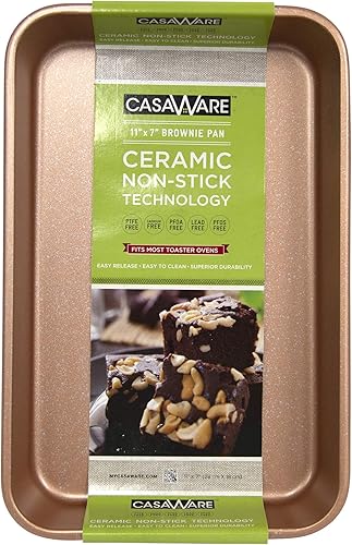 casaWare Molde para horno tostador, 7 x 11 pulgadas, revestimiento de cerámica, antiadherente (granito oro rosa)