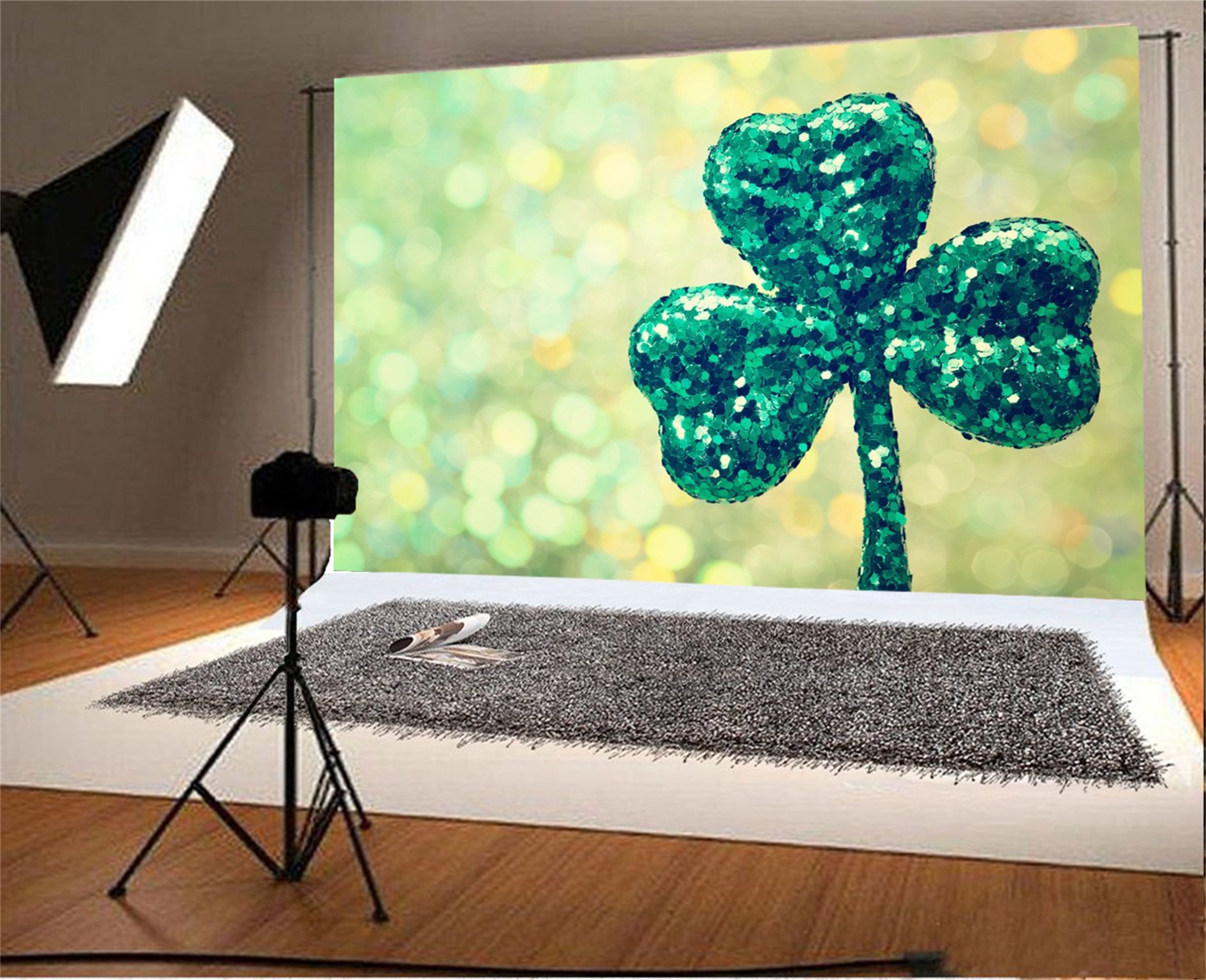 St Patrick's Day Photo Backdrop 7x5ft - Lucky Clover Shamrock Rustic Wood Background For Photography