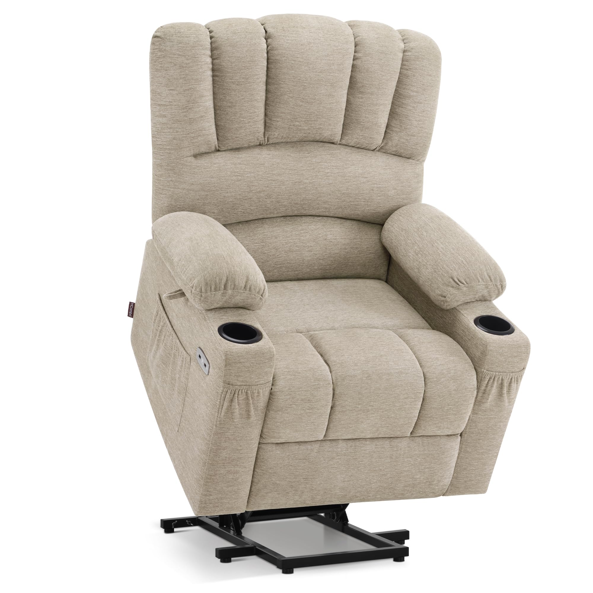 M MCombo Sillón de TV eléctrico con Ayuda para levantarse, sillón Relax con función reclinable, sillón de Masaje con función de Calor, para Personas Mayores de salón, 7102 (Tela, Beis)