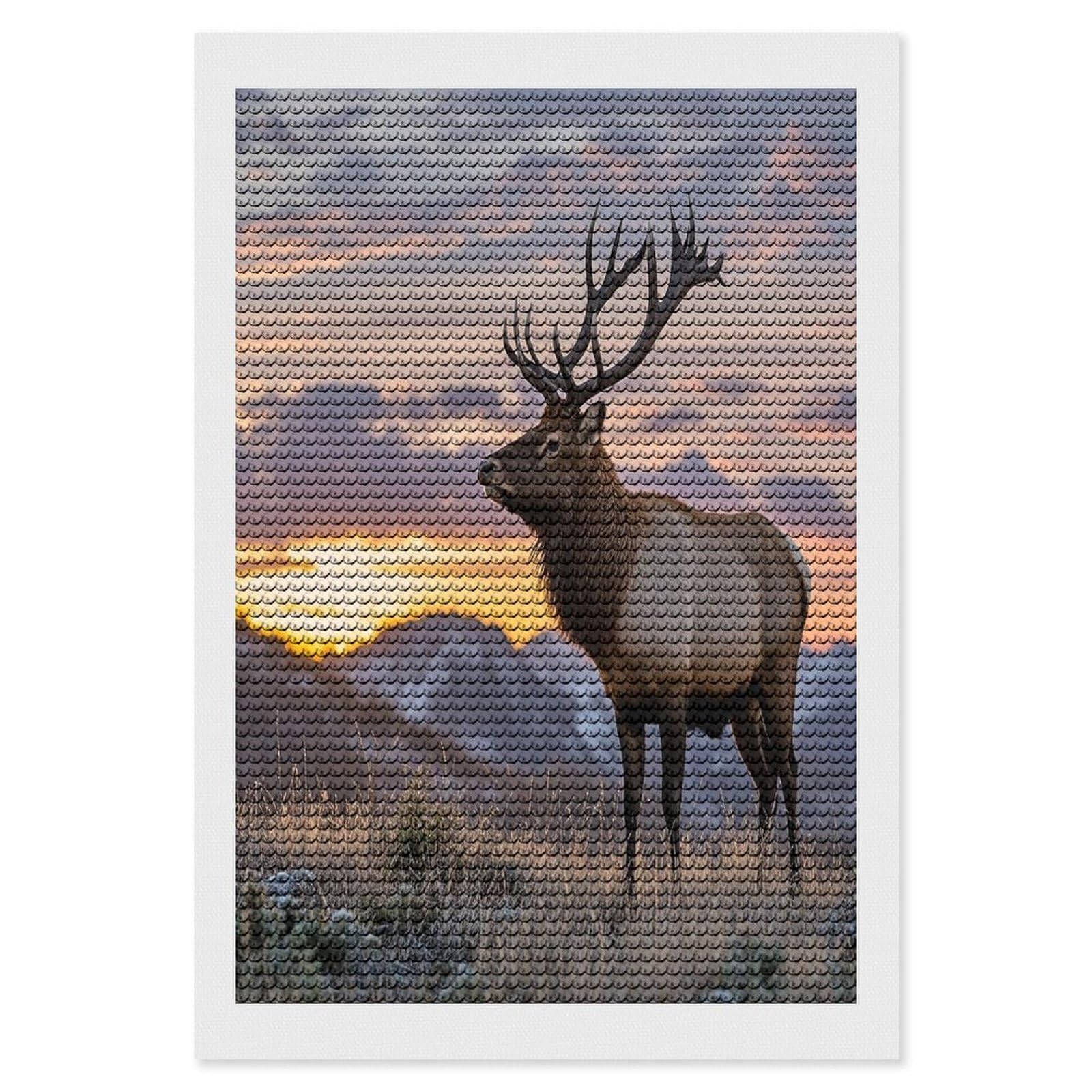 FekiLoot Red Deer Bull Elk Sunset Diamond Painting Kits for Adults Full Round Drill Diamond Art Kits for Beginners 5D DIY Diamond Dots Paintings Diamonds Pictures Gem Art Home Wall Decor 8"x12"