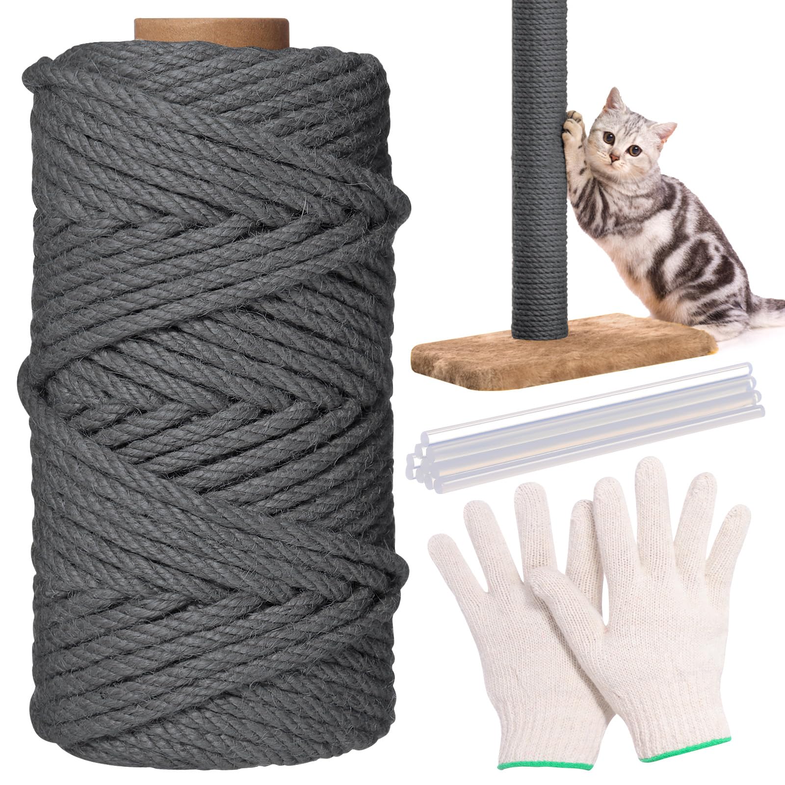 Photo 1 of Wowangce Sisal Cat Rope for Scratching Posts, 1/4in x 164ft, Grey