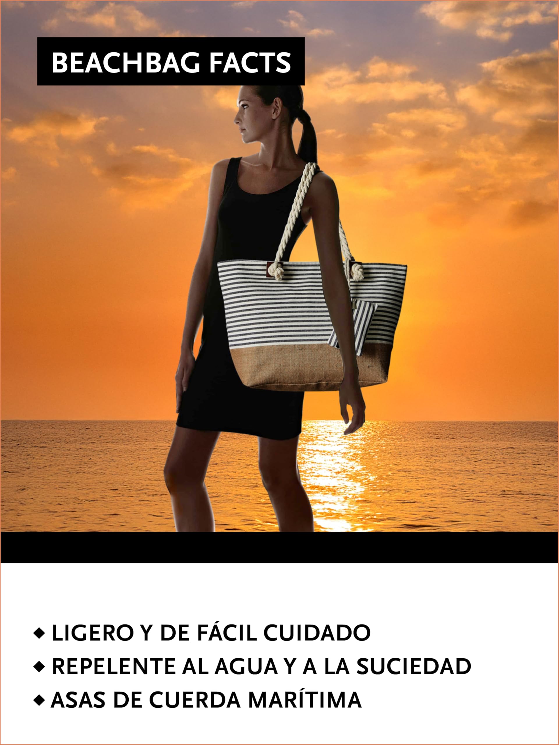 DonDon Bolso de playa grande impermeable con cremallera