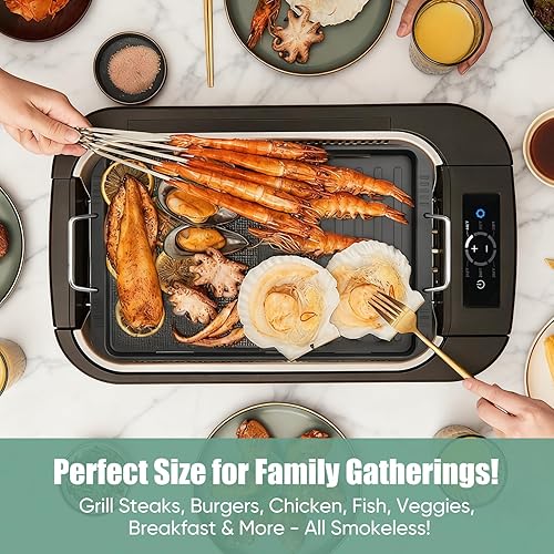 Miniatura 7 de WT-ISG802 Parrilla sin humo para interiores  Parrilla eléctrica de 1100 W para interiores con extractor de humo doble turbo, placas aptas para