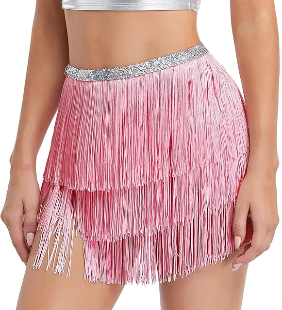 Minissaias femininas de lantejoulas com borla e franja, dança do ventre, clube, lenço de quadril, cinto, saia, acessórios corporais, fantasia rave