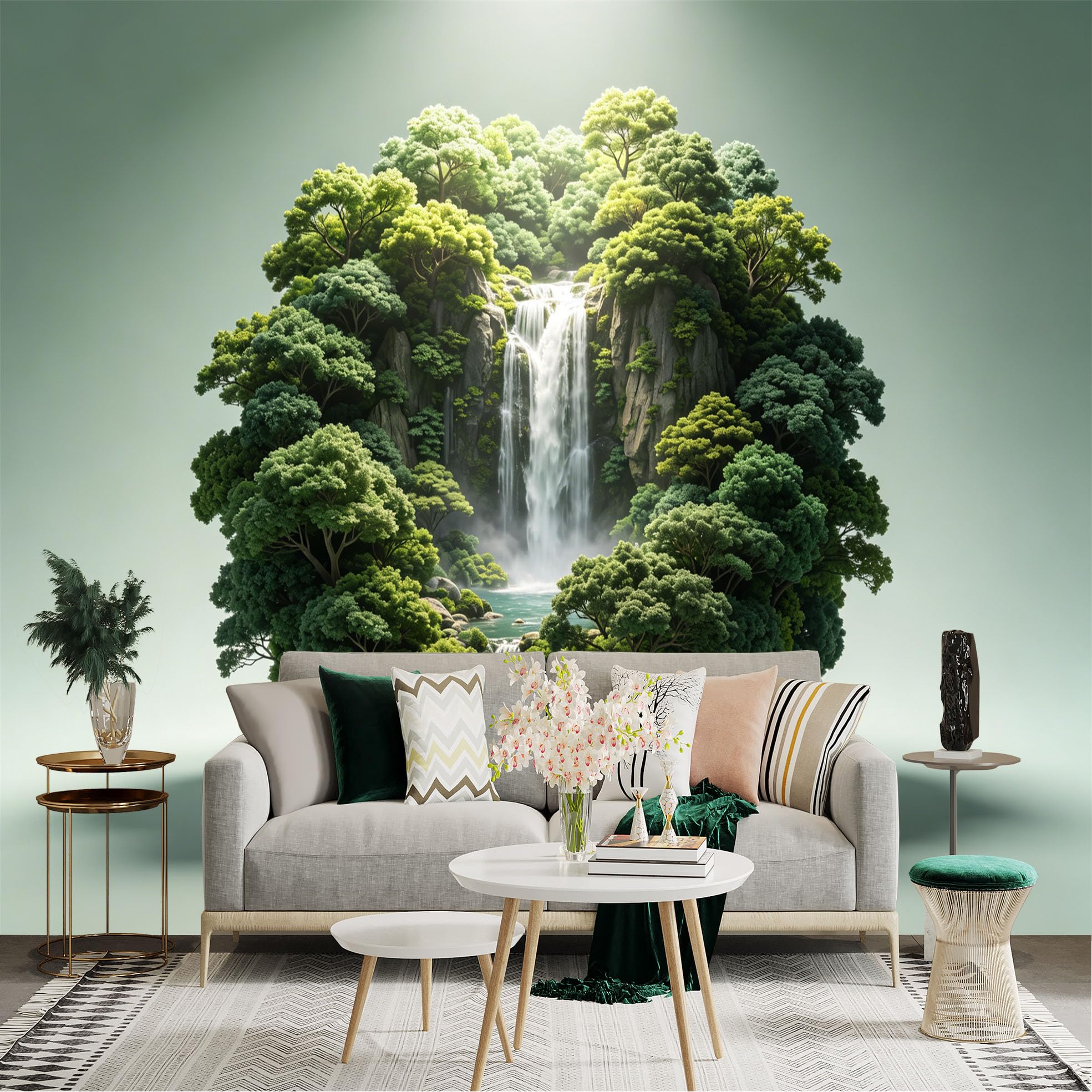 Lnzczhyre Dbh260521291 Custom Size Wall Sticker Mural， Enchanted Waterfall In Lush Forest， Floating Island Landscape， Nature Scenery， For Wall Decoration， Peelandstick Wall Decals.
