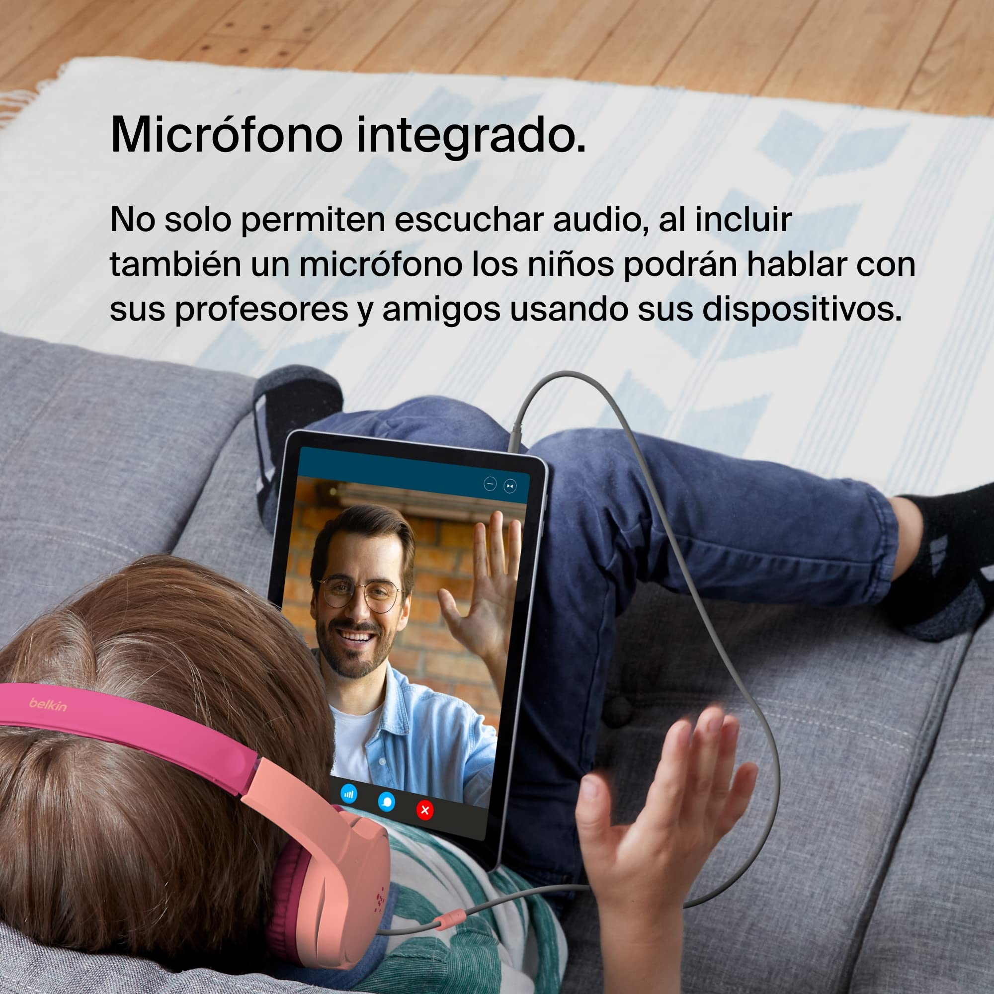 Belkin Auriculares supraaurales SoundForm Mini para niños, Cascos externos con micrófono, enseñanza Virtual, Colegio, Viajar, Jugar, para Dispositivos compatibles con Puerto de 3,5 mm, Rosa