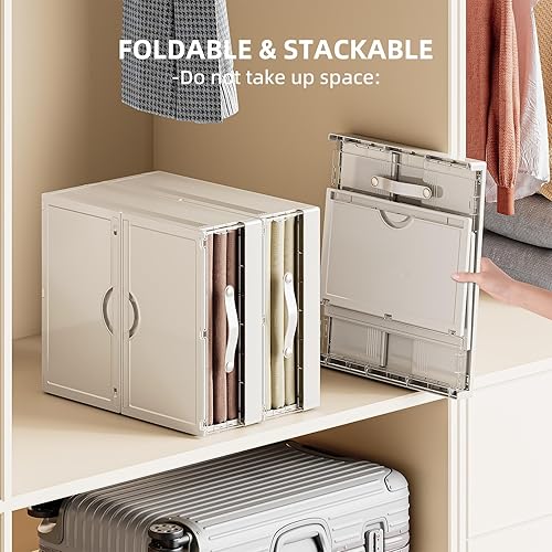 Miniatura 5 de Paquete de 2 organizadores y almacenamiento de sábanas, organizador de carpetas de sábanas de plástico para armario de lino, caja de almacenamiento