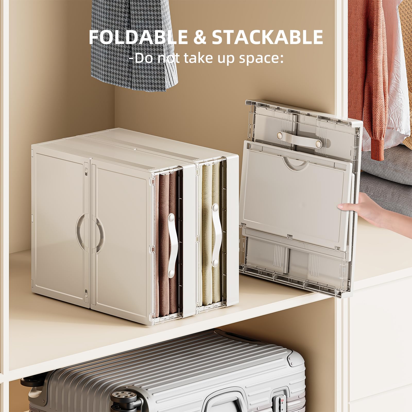 Univivi Organizer Per Lenzuola – 4 Contenitori Pieghevoli Con Finestra, Beige - 4