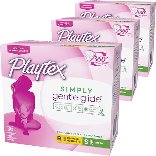 Playtex Simply Gentle Glide - Paquete múltiple de tampones sin perfume regulares y superabsorbencias, 108 unidades
