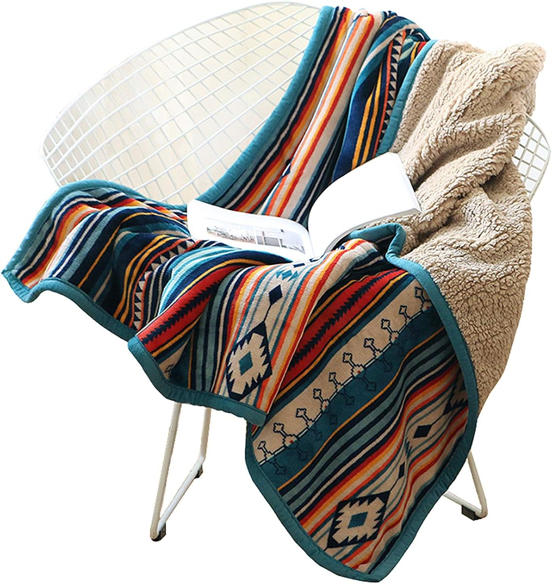 Fleece Bed Throws 50 x 60 Inch Boho Warm Soft Fluffy Bohemian Throw Blanket for Couch Sofa Office Camping Travel