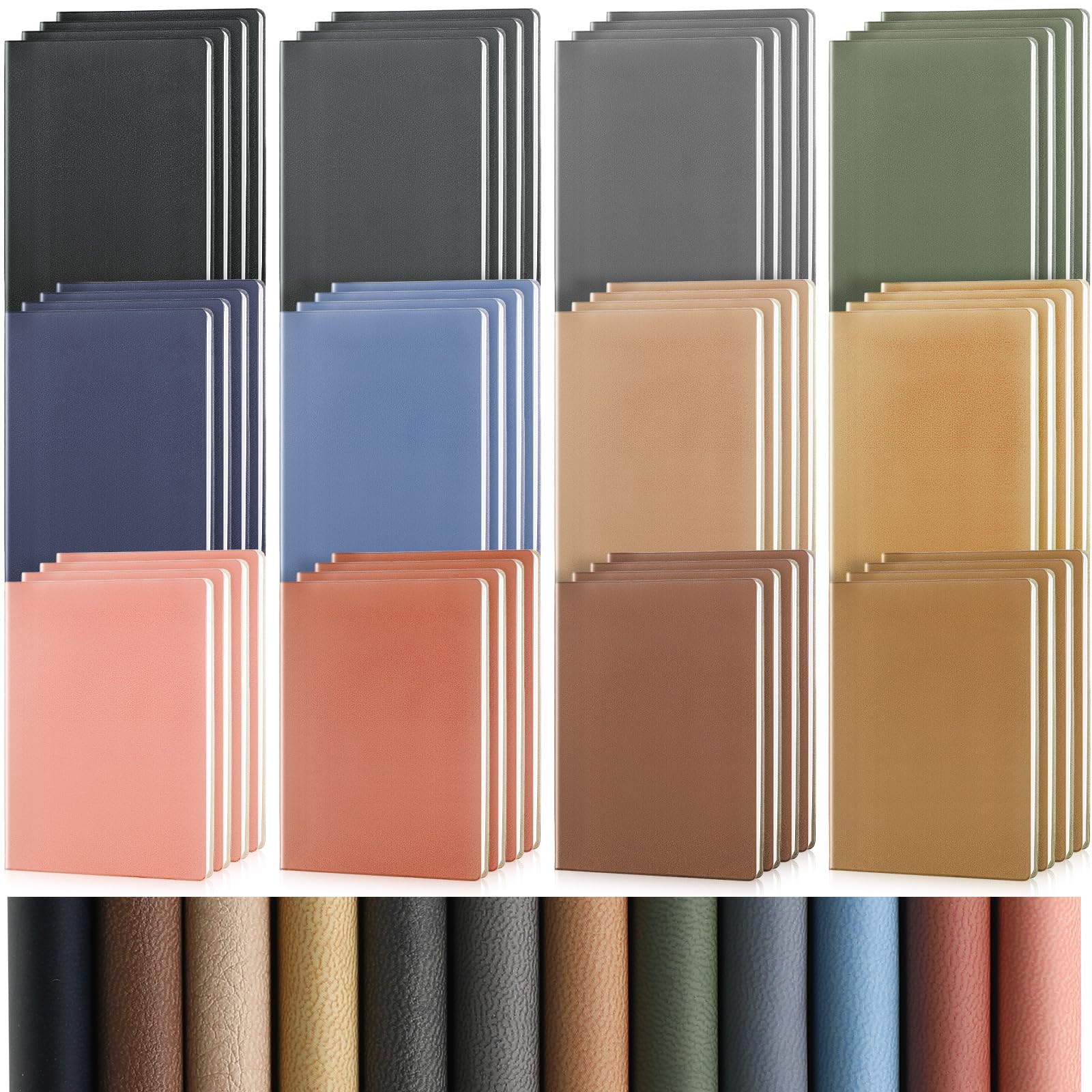 PerKoop 48 Pcs A6 PU Leather Journals Notebook Bulk Lined Journal Soft PU Leather Cover Ruled Writing Notebook for Home Writing School Office Business