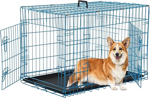 Miniatura 36 de Jaula plegable de alambre de metal de 48 pulgadas, puerta doble, jaula portátil plegable, resistente, extra grande con sartén/separador/mango a