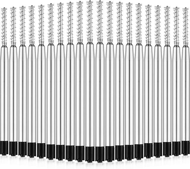 Chuangdi 20 Pack Replaceable Ballpoint Pen Refills with Spring Metal Ball Point Refills Smooth Writing Pen Refills, Medium Point (Black)
