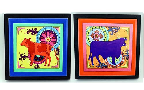 Kitchen Trivets, Cow and Bull Framed Tile, Table or Wall Art
