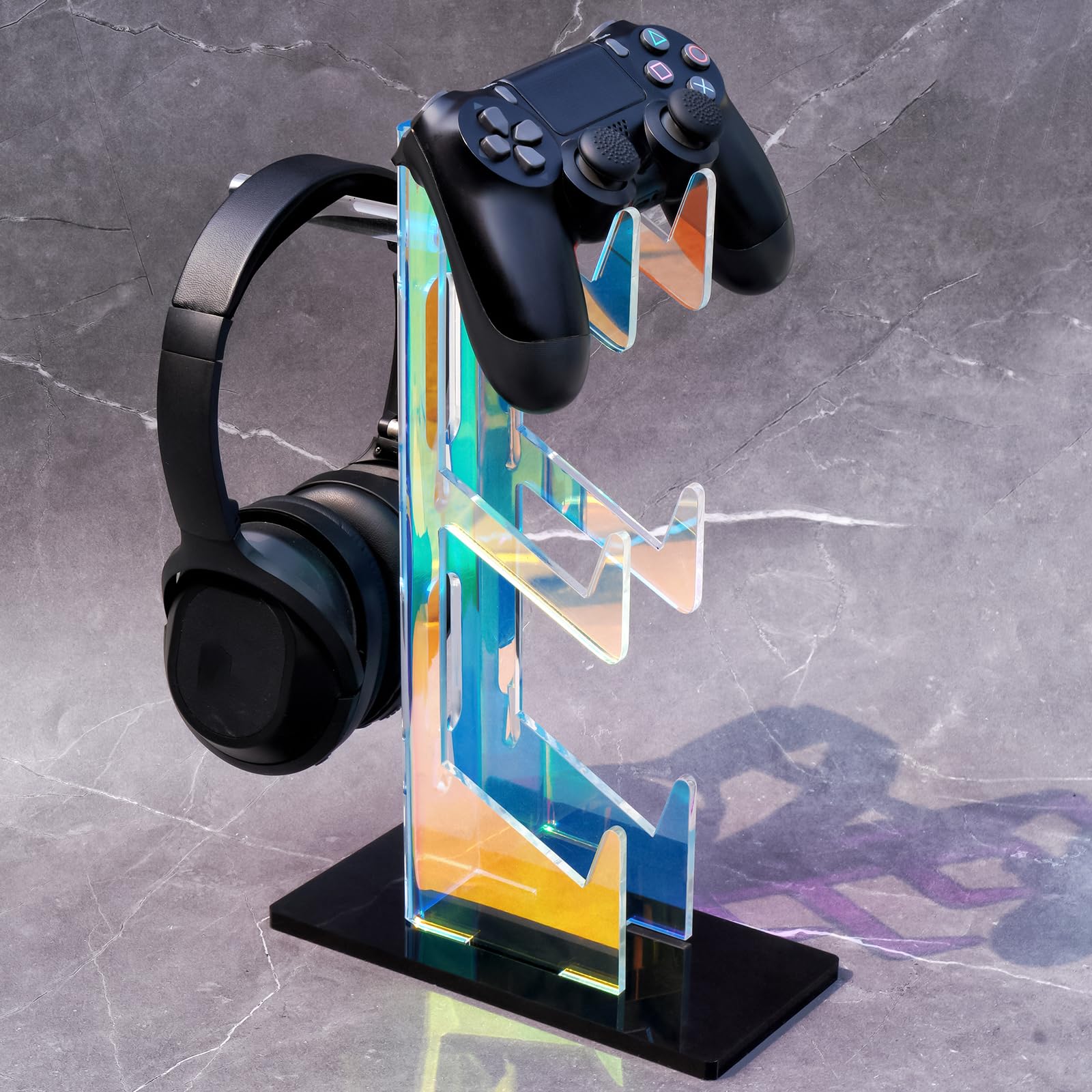 NiHome Iridescent Acrylic 3-Tier Universal Game Controller Headset Holder Stand for PS5 Xbox ONE Switch Colorful Controller Stand Gaming Accessories Anti-Slip Stable Headphone Holder