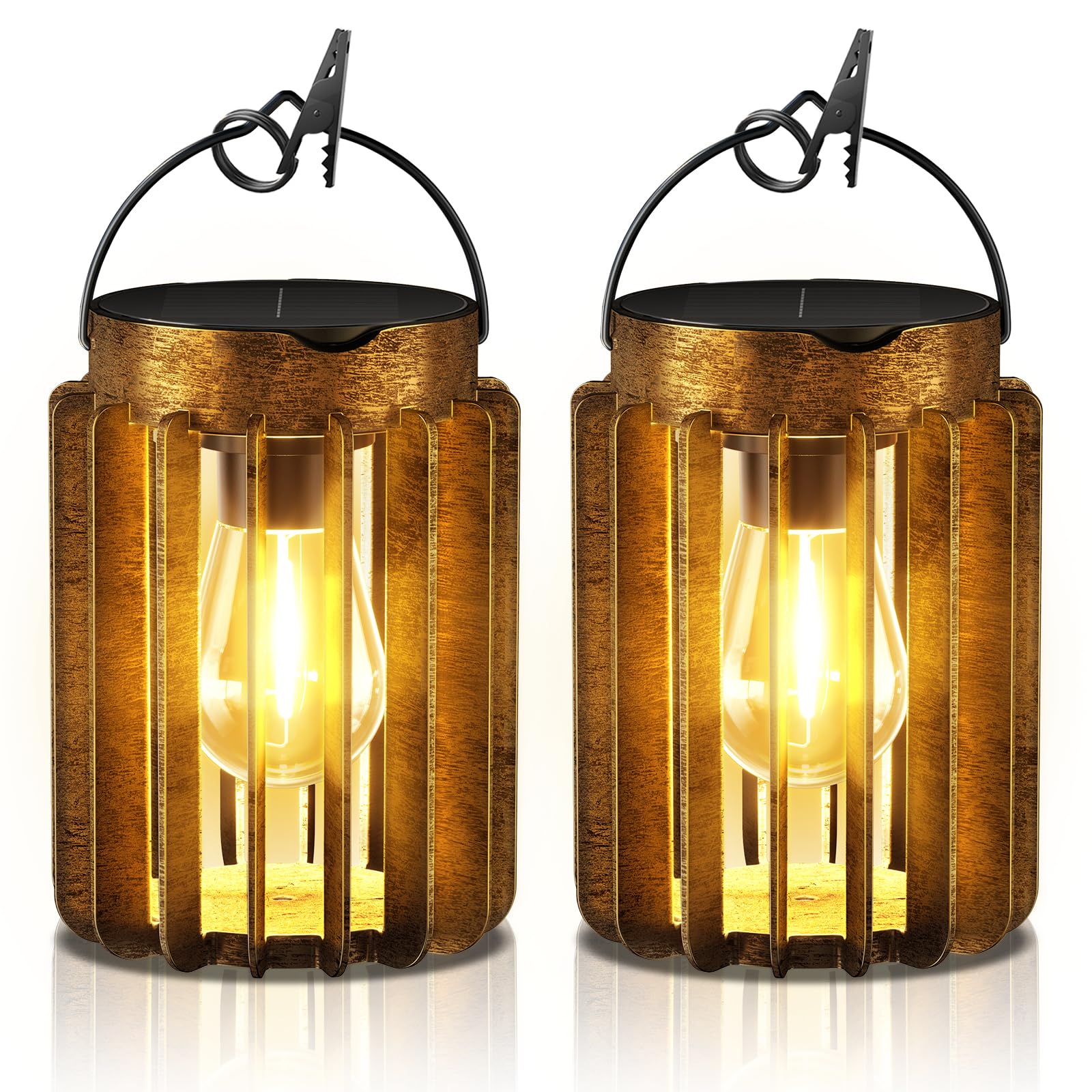 RECHOO Solarlampen für Außen Garten Hängend, 2 Stück Solarlaterne für Außen mit Größer LED-Glühbirne, IP65 Wasserdicht Solarleuchten für Außen für Terrasse Rasen Balkon Hof Gartendeko (Bronze)