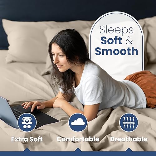 Miniatura 3 de Juego de sábanas de 4 piezas, sábanas de tamaño King, sábanas ligeras y transpirables de 100 % algodón, resistentes a las arrugas y a la