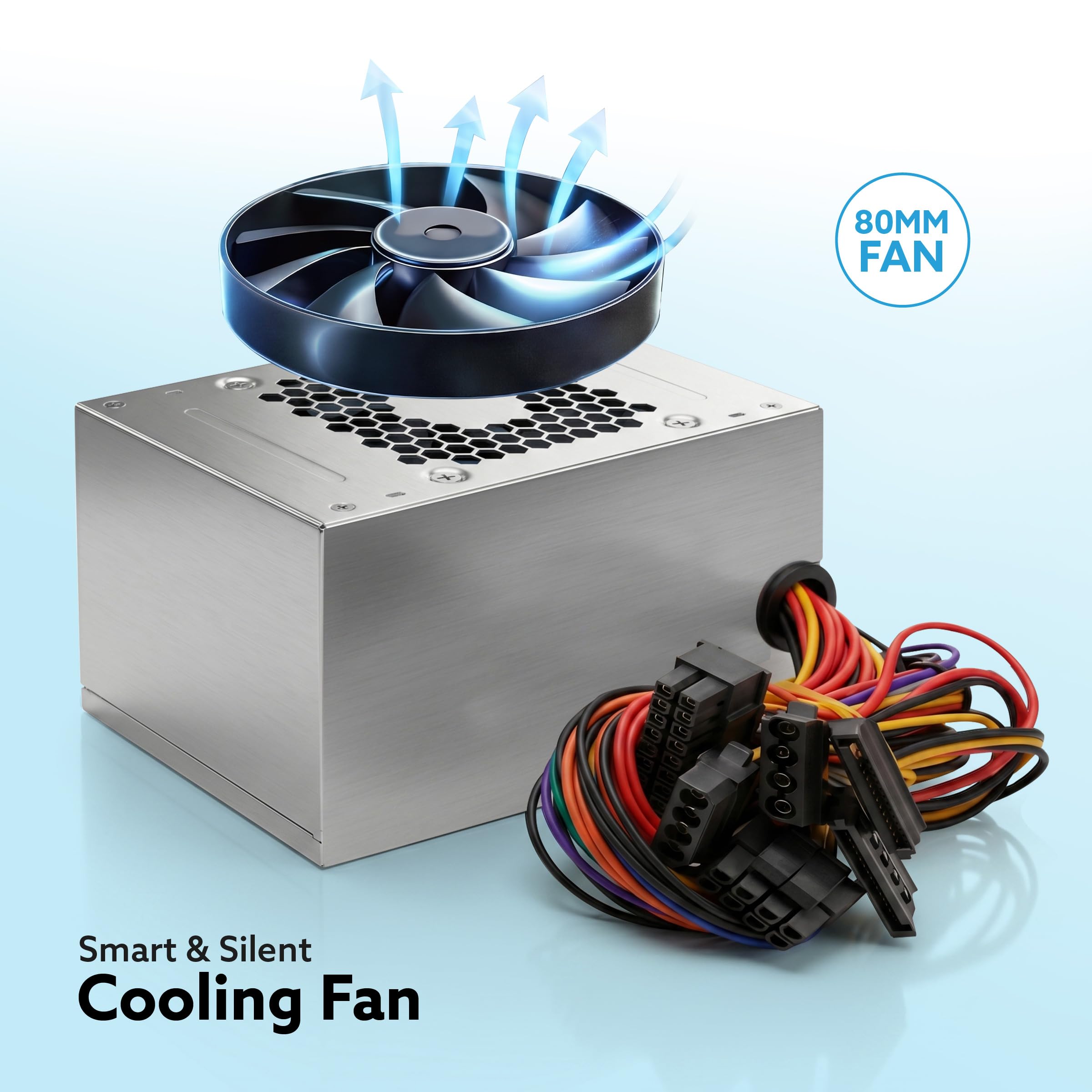 Frontech ATX P4 Computer SMPS Power Supply, 450W, 80mm Smart Silent Cooling Fan, 8(6+2) PIN PCI-E, Built-in Dual Power Protection (PS-0005A) — Amazon image 2