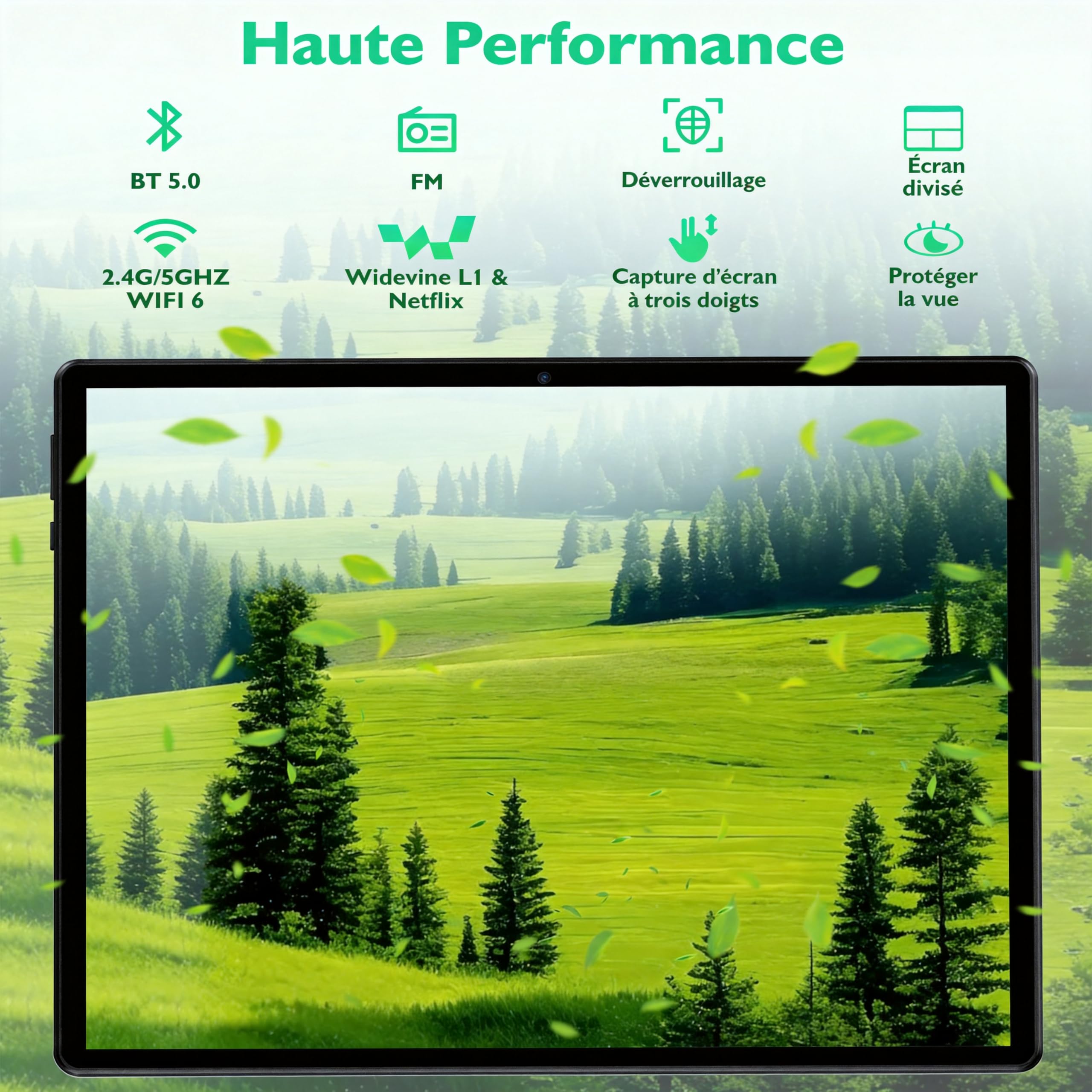 Tablette 10 pouces, Tablette Android 15, 18 Go de RAM + 128 Go ROM + 1 To TF Extensible, Octa-Core T30, écran IPS 1280 × 800, 6000 mAh, Caméra Double 5MP + 8MP, Widevine L1, WiFi 6, Face ID, BT 5.0