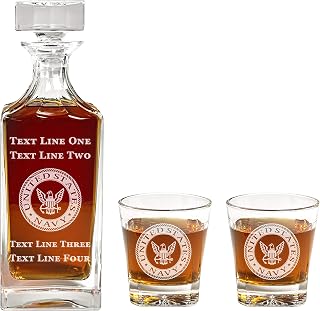 Engraved Navy Emblem Decanter Set - 900ml Engraved Decanter w/Navy Emblem - Retirement Gift, Gift for Promotion, Unique Gift - Military Present - Navy Gifts for Men and Women