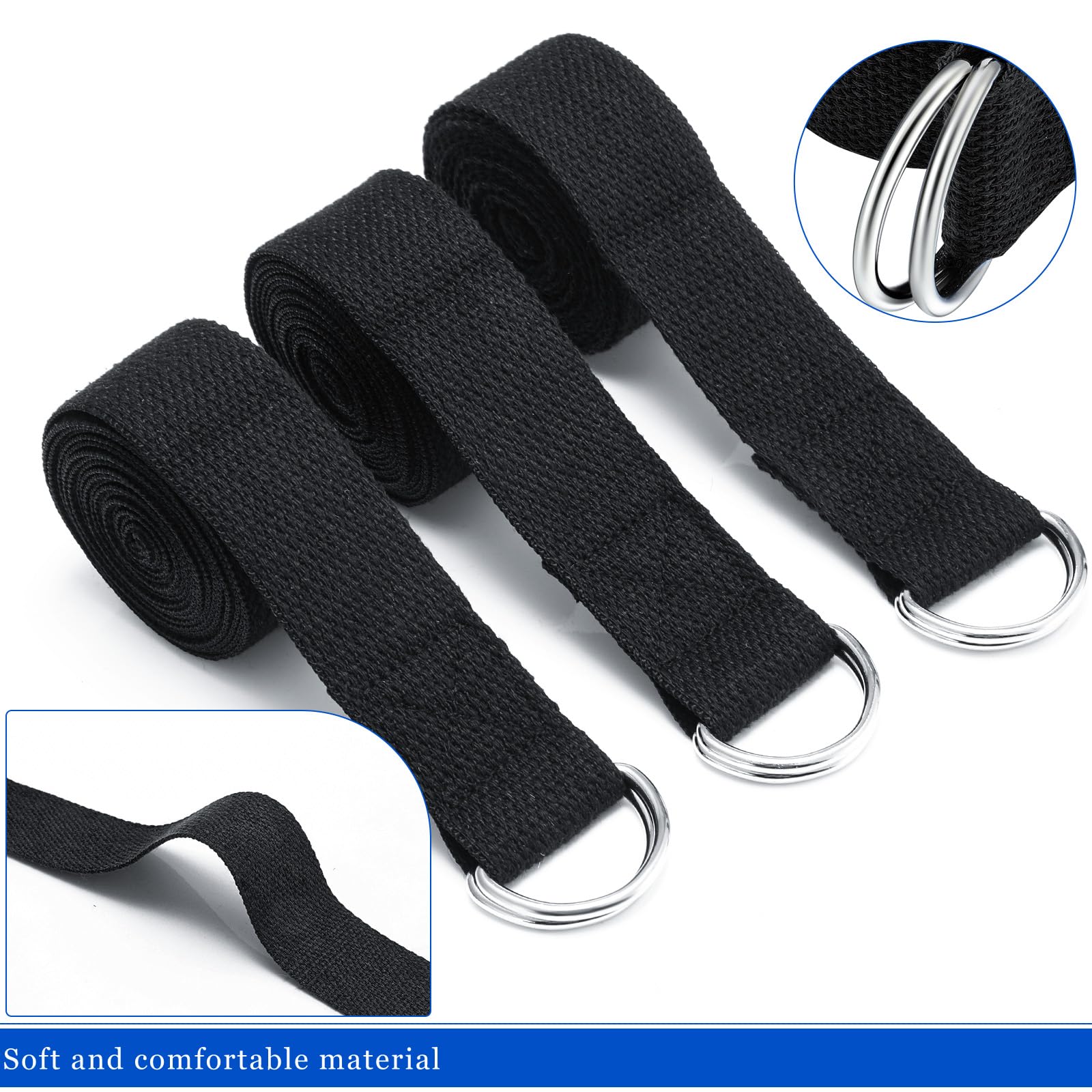 Leyndo Yoga-Gurt, Stretching, Pilates, Übungen, verstellbare Gurte, 1,8 m, nicht elastisch, Yoga-Gürtel mit verstellbarer D-Ring-Schnalle für Pilates, Fitnessstudio, Workout, Fitness, 24 Stück