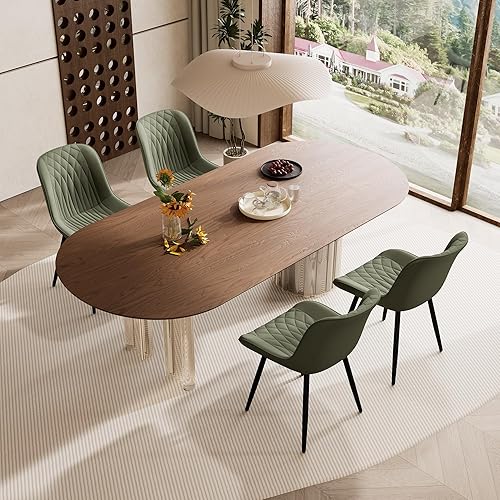 Miniatura 7 de YOUNIKE Juego de 2 sillas de comedor tapizadas de piel sintética con patas de metal, respaldo ergonómico sin brazos, sillas modernas de mediados de