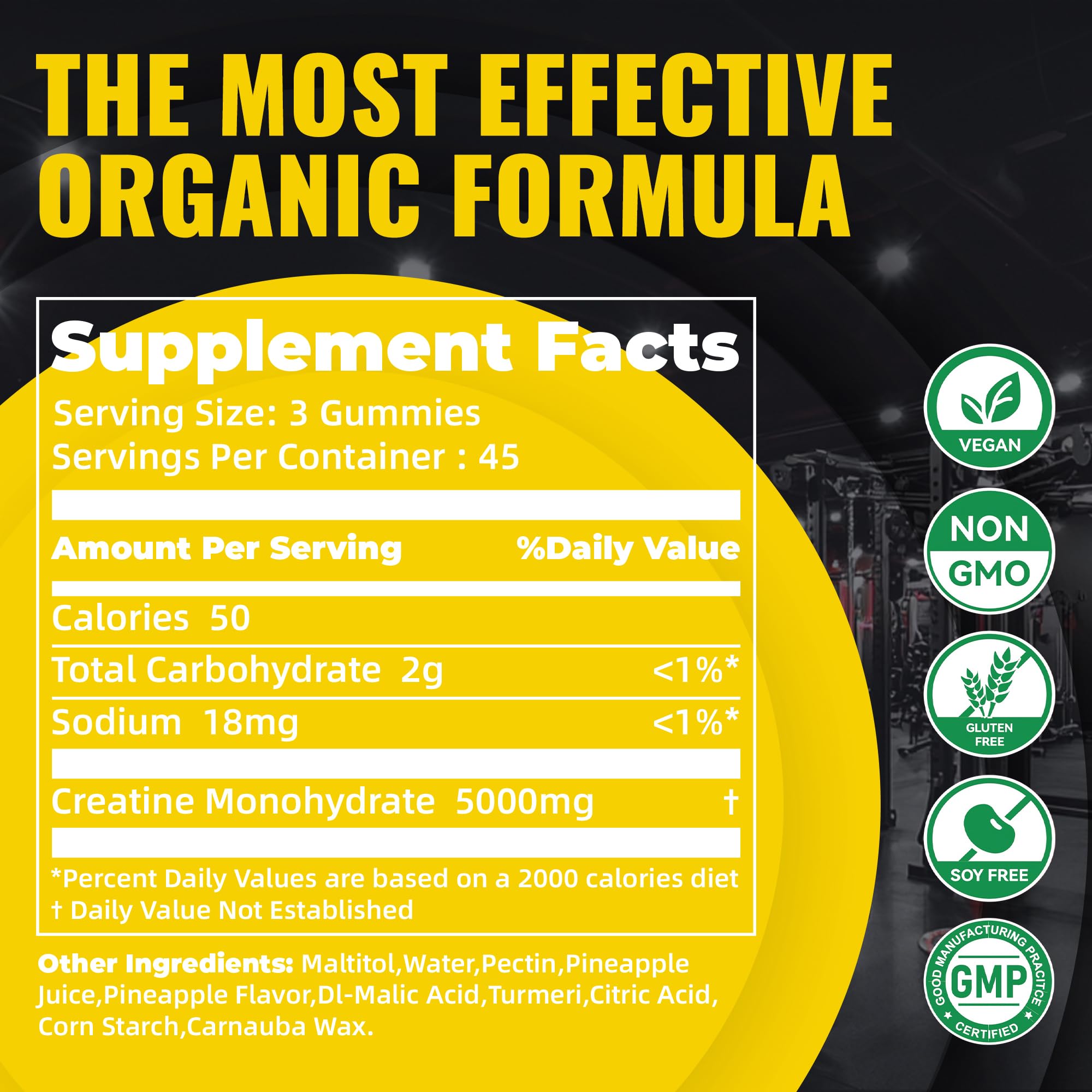 Natures Aid NSF Certified Creatine Gummy 5g - Creatine Monohydrate Gummies – Pre-Workout Energy & Muscle Growth Support for Men & Women | Pineapple Electrolyte Gummies (135 Count) — Amazon image 3