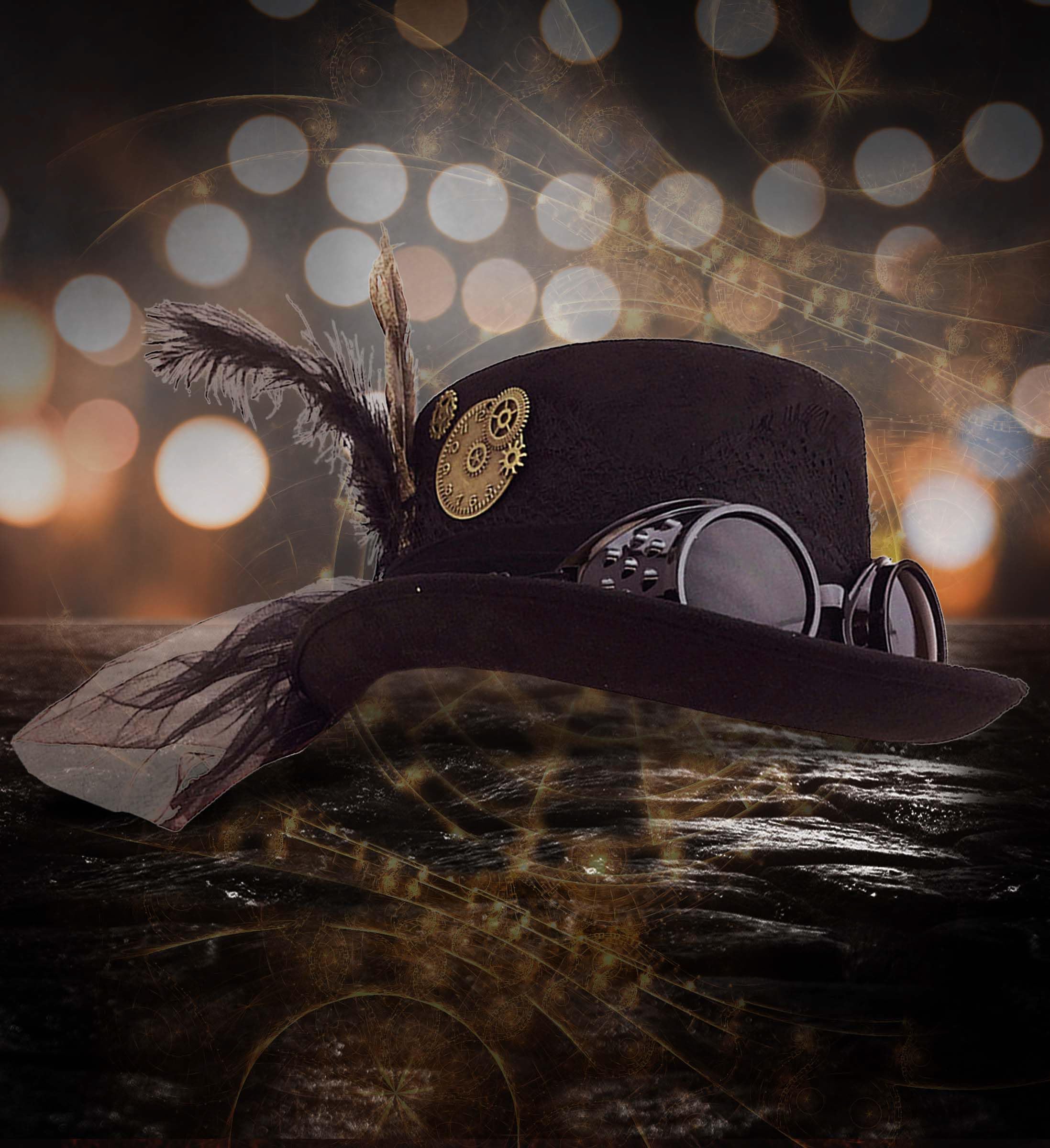 Attitude Studio Fedora Steampunk Hat with Goggles, Feathers, and Gears - Black - Image 6