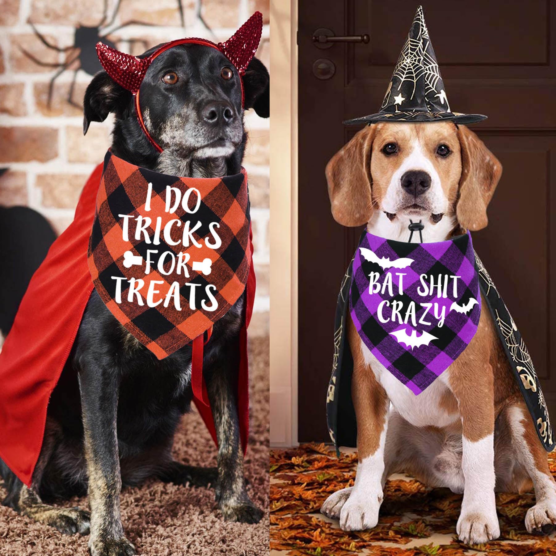 2 Pañuelos Para Perro De Halloween Ajustables - Triángulo Con Estampado De Bruja Y Calabaza, Para Perros Pequeños, Medianos Y Grandes