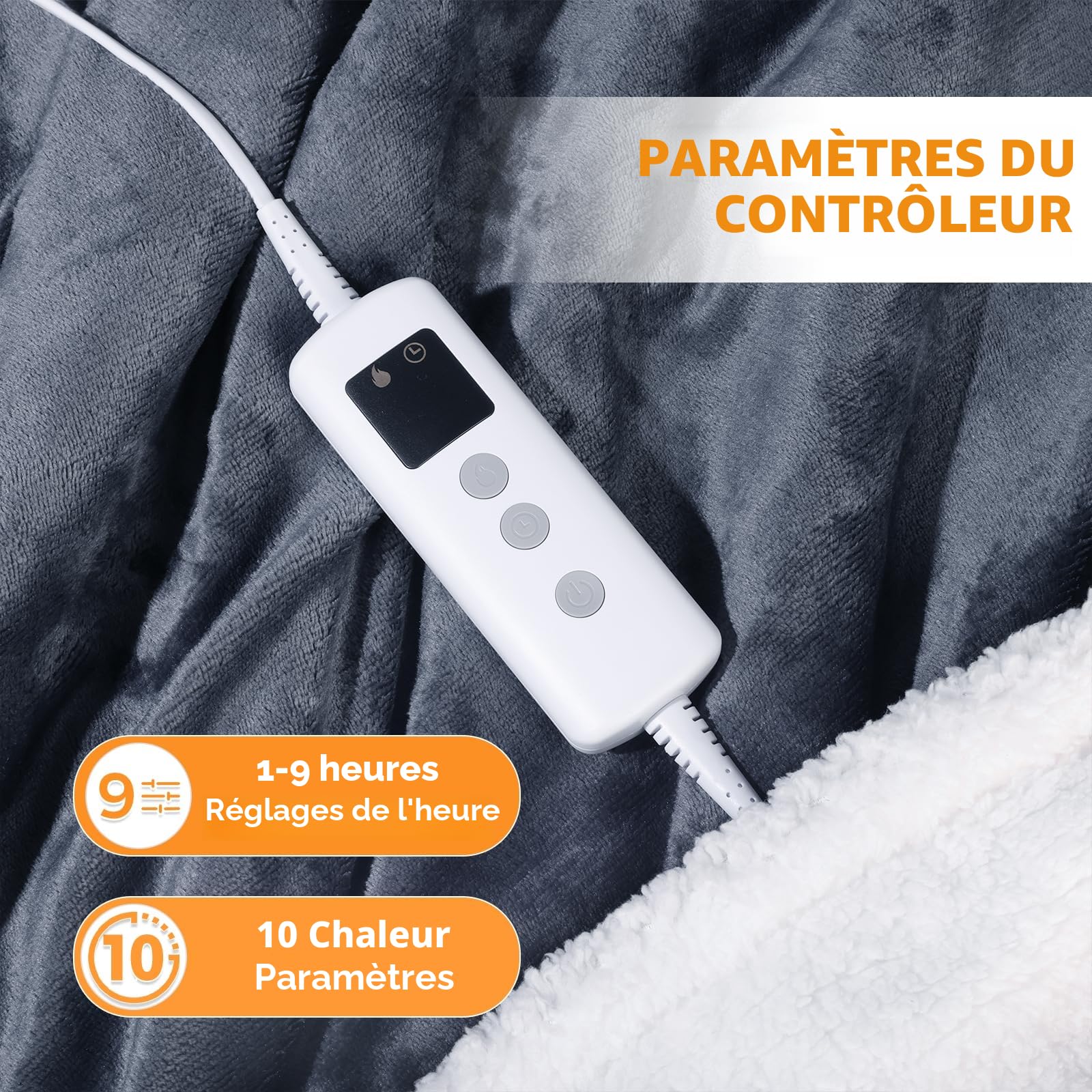 PROALLER Couverture Chauffante 190x130 CM, Double Flanelle Polaire Sherpa Lavable en Machine, Minuterie 9h et 10 Réglages de Chaleur, Couverture Chauffante 2 Places