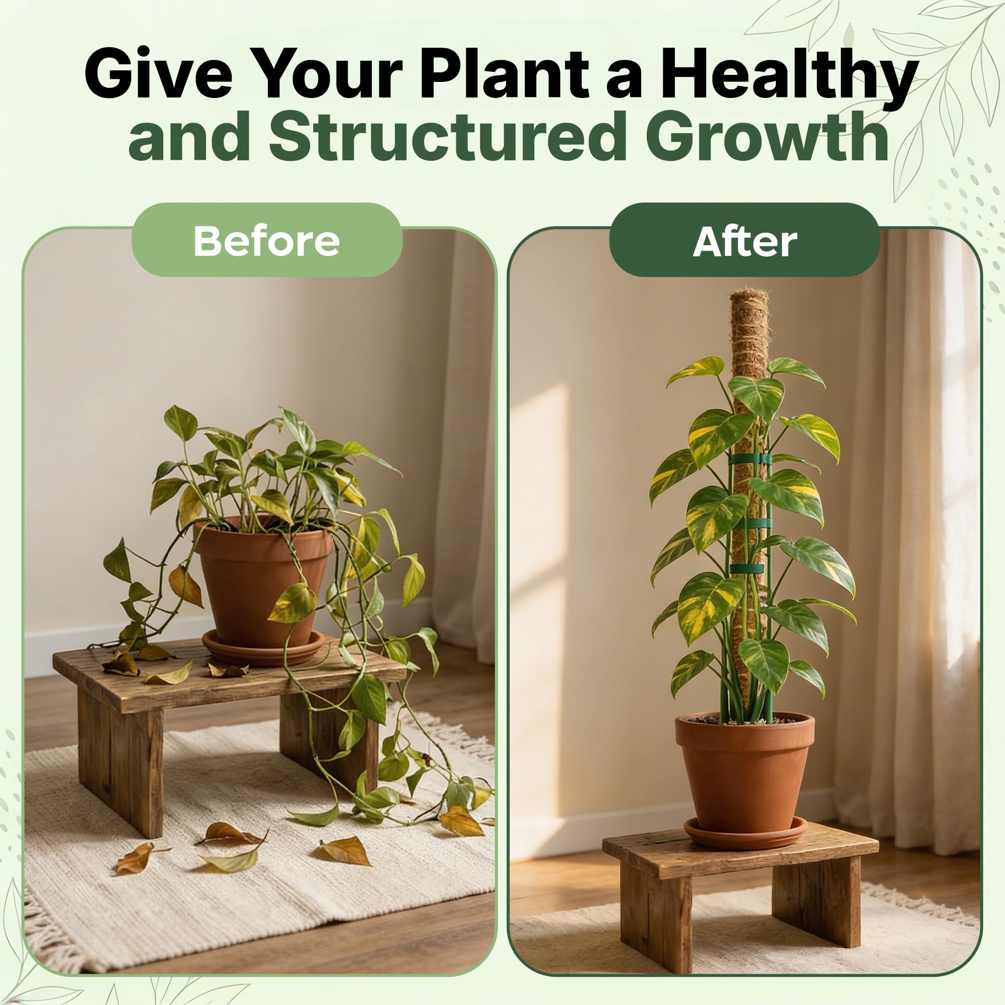 Paquete de 4 soportes para plantas Monstera de 16 pulgadas, apilables hasta 48 pulgadas, estacas para plantas trepadoras de interior en maceta, palos de coco altos y accesorios para Monstera, Pothos y