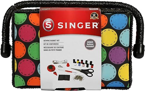 SINGER, pequeña cesta de costura a lunares con kit de accesorios de costura