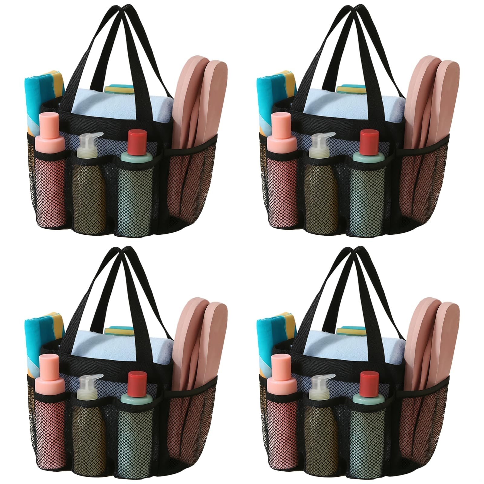byepica Large Mesh Shower Caddy 4 Pcs Portable Side Pockets with Dual-Handle Design Tote Shower Lightweight and Versatile