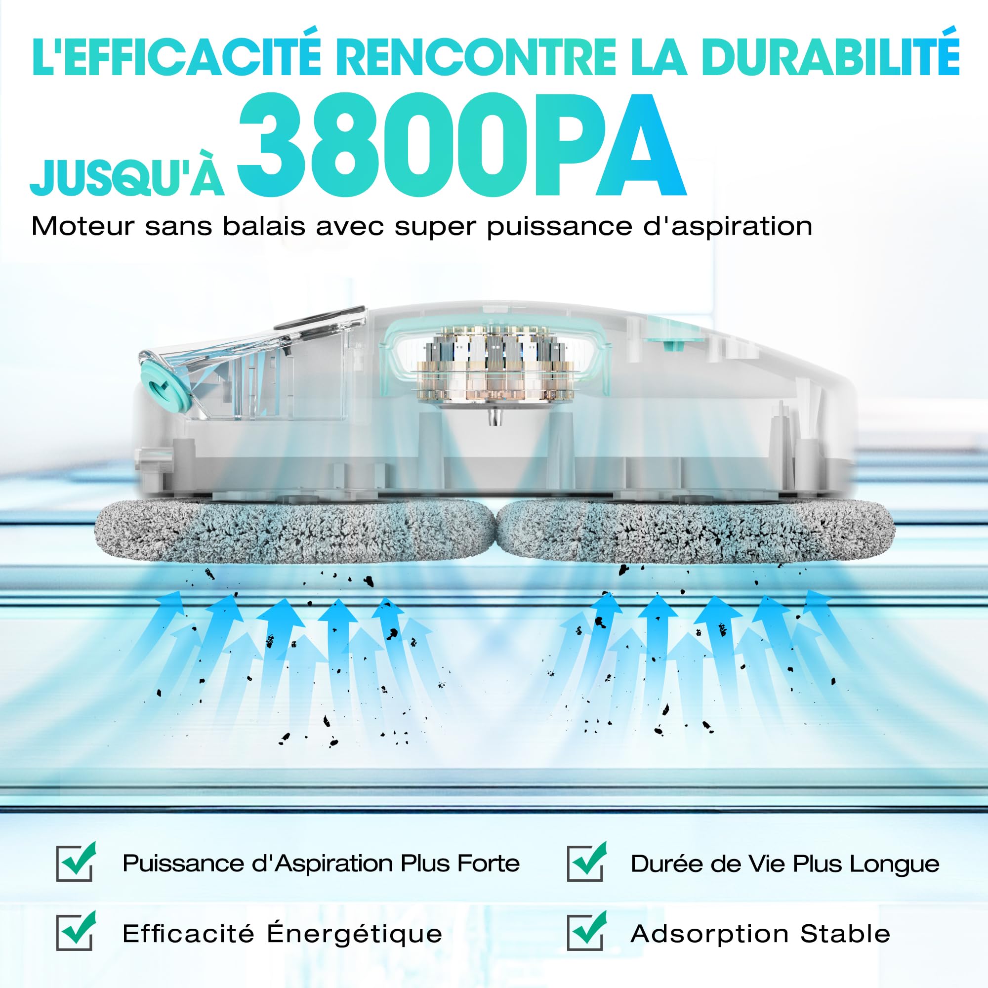 HAUSHOF Robot Nettoyeur de Vitres, Robot Laveur de Vitre Automatique, Nettoyeur de Vitres Électrique, Aspiration Puissante 3800Pa, Détection des Bords, Télécommandé, pour Surfaces Lisses