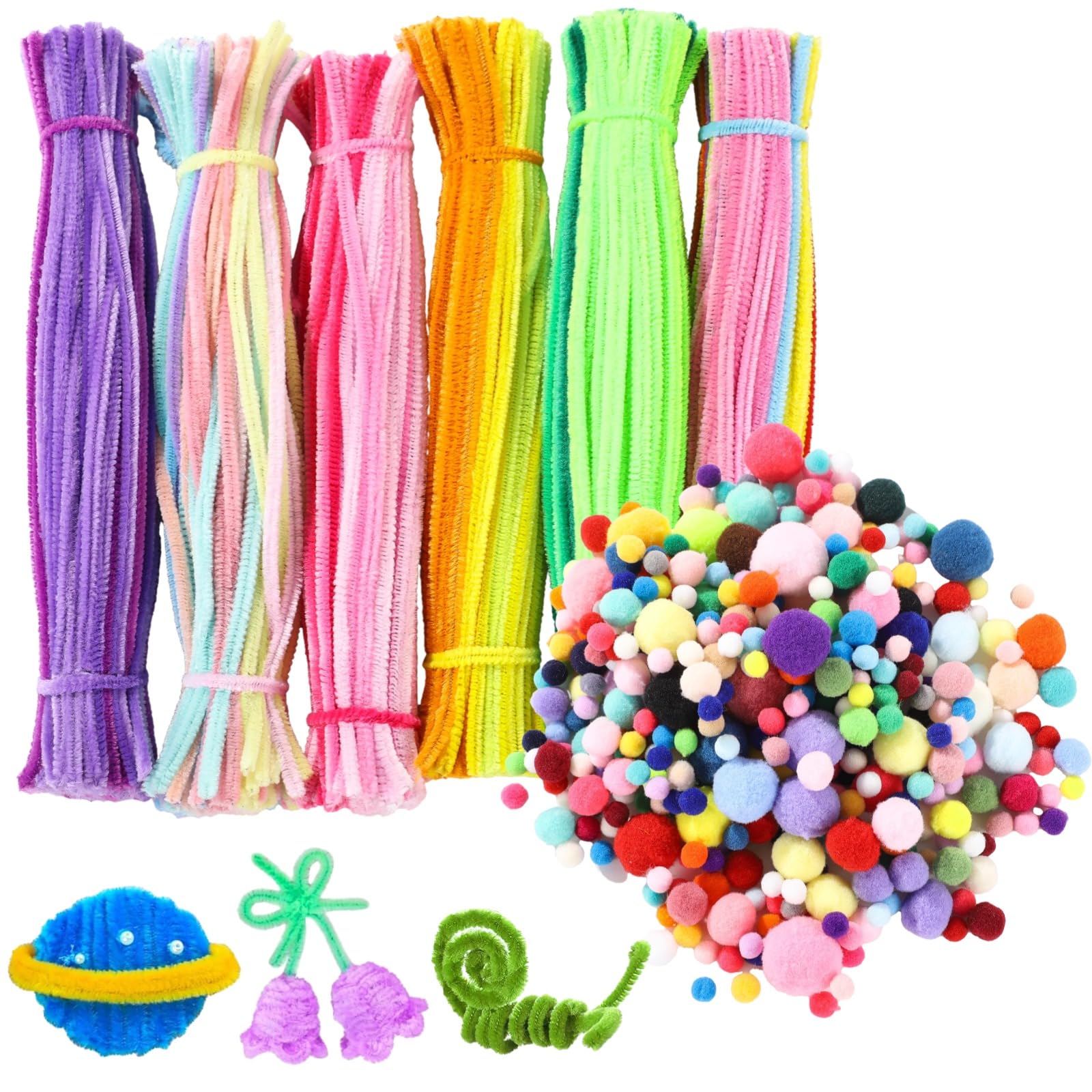 900+ Stk. Pfeifenreiniger Set, bunte Chenilledrähte mit Pompons, Bastelset für DIY Kunstprojekte, kreatives Set für Handarbeit, ideal für Schule, Dekorationen und kreative Bastelarbeiten zu Hause