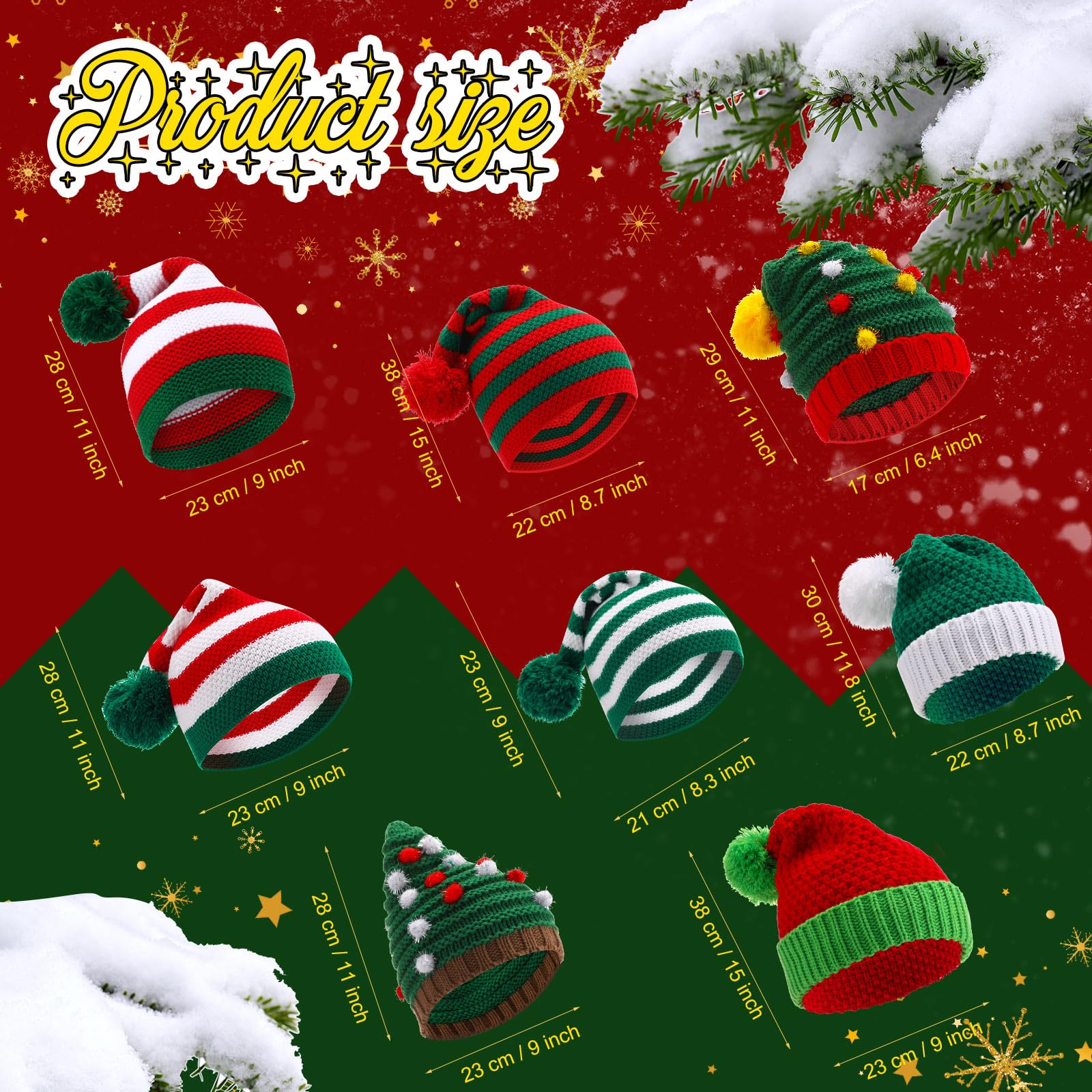 8 Stück Weihnachtsmannmützen Erwachsene Weihnachten Winter Gestrickt Häkeln Beanie Winter Weihnachtsmützen mit Pom Pom Elf Hut Urlaub Strickmütze, Mehrfarbig, Einheitsgröße