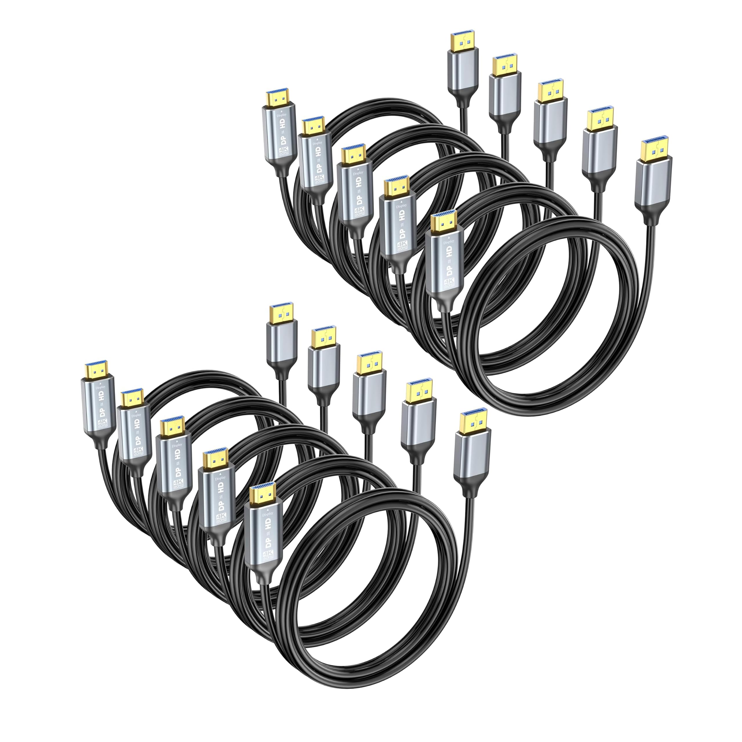 Lot de 10 câbles DisplayPort vers HDMI de 1,8 m, 4K @ 60 Hz/2K @ 120/1080p @ 244 DP vers HDMI