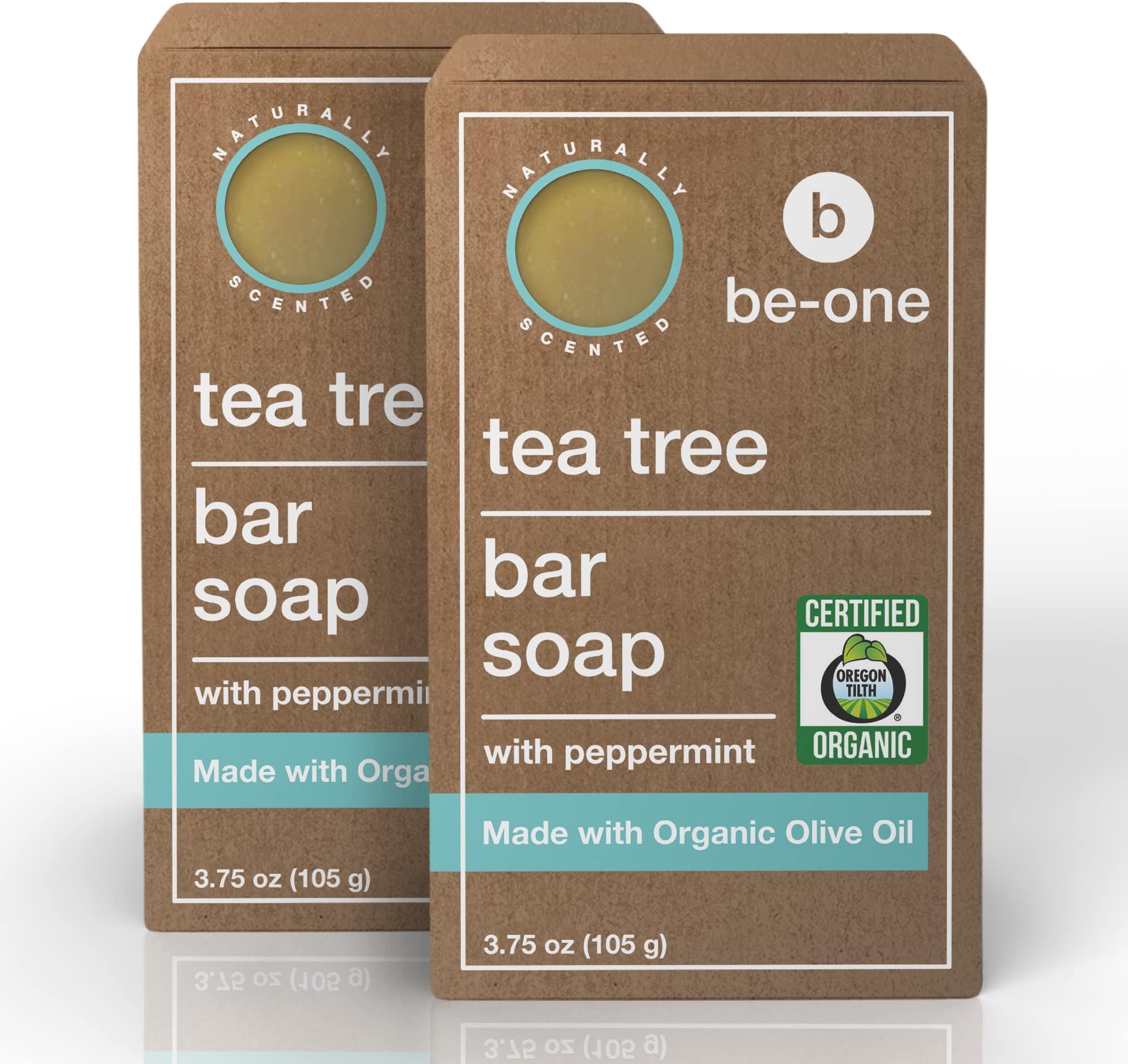 Certified Organic Tea Tree Bar Soap by Be-One - 2-Pack - 3.75 oz Bars - Vegan - Paraben & Sulfate Free - Sensitive Skin - Jock Itch - Acne - Eczema - All Natural - For Men & Women - MADE IN USA