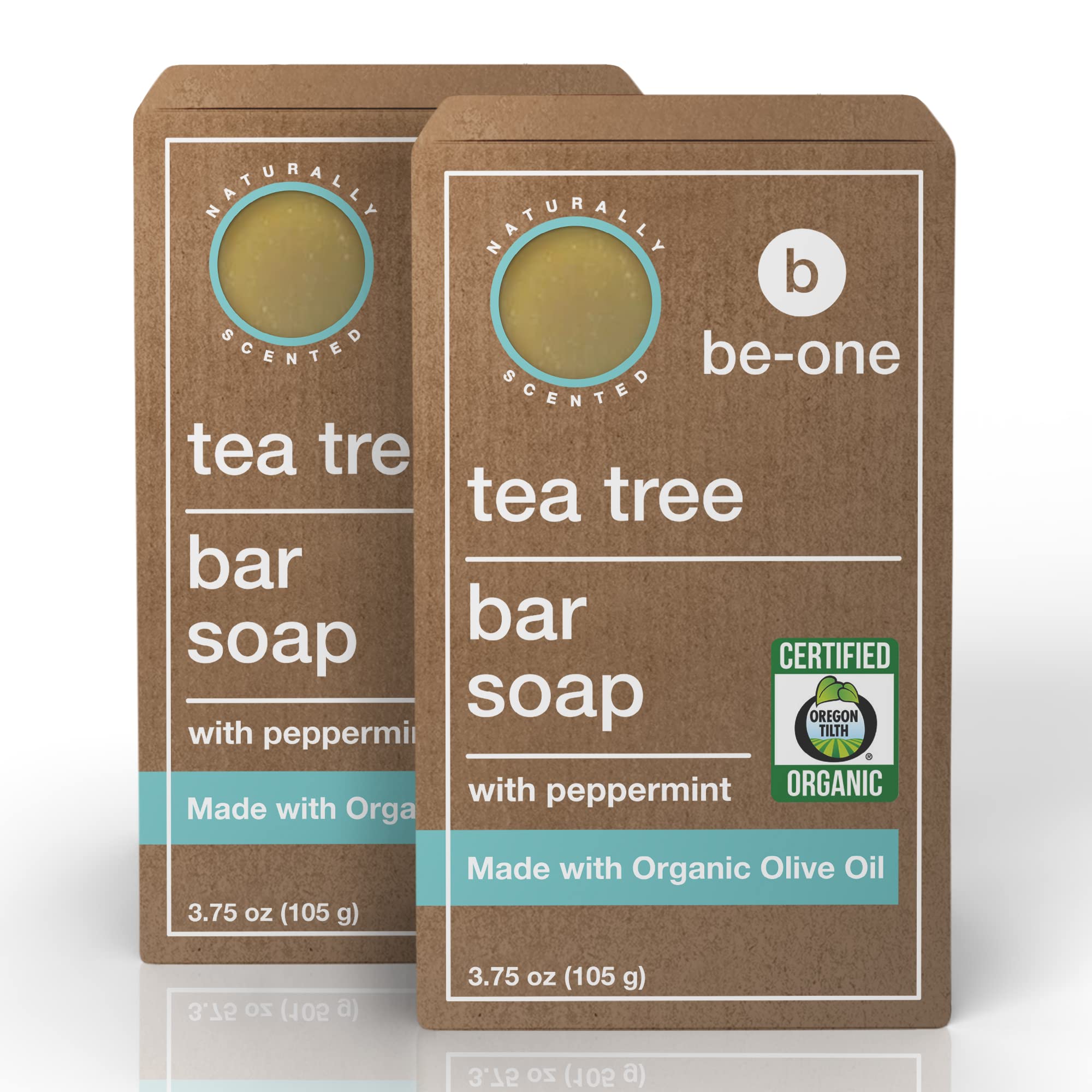 Certified Organic Tea Tree Bar Soap by Be-One - 2-Pack - 3.75 oz Bars - Vegan - Paraben & Sulfate Free - Sensitive Skin - Jock Itch - Acne - Eczema - All Natural - For Men & Women - MADE IN USA