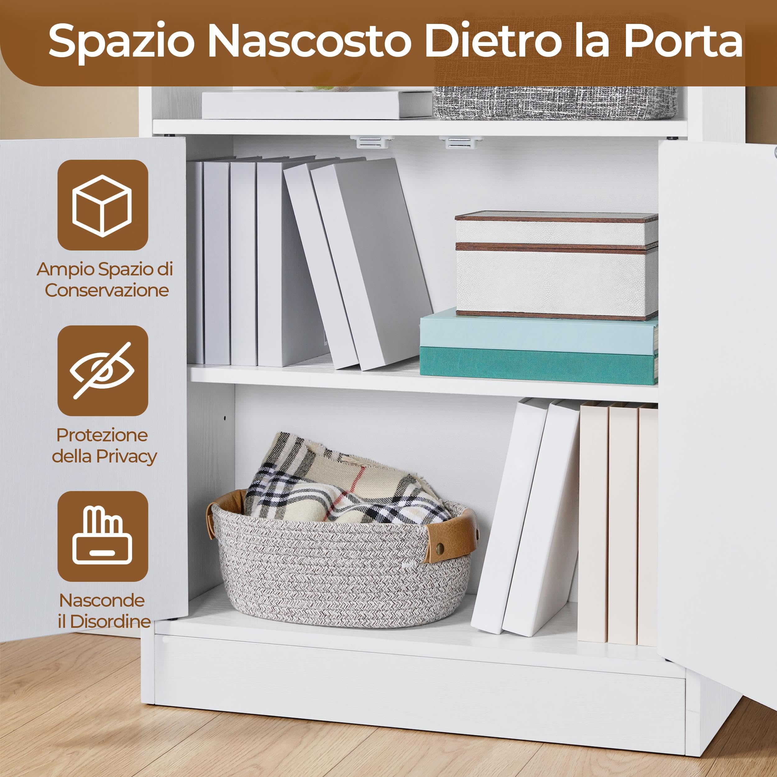 Yaheetech Libreria Verticale a 7 Ripiani, Libreria Scaffale con Armadietto a 2 Ante e 2 Ripiani Regolabili, per Camera da Letto, Studio, Soggiorno, Ufficio, 60 x 24 x 183 cm, Bianco