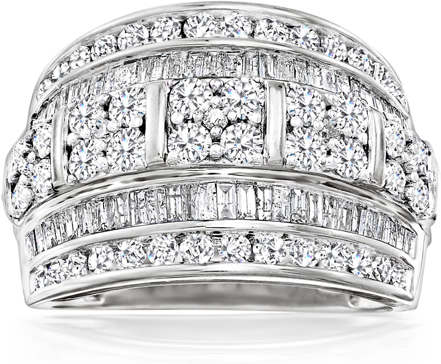 Ross-Simons 2.00 ct. t.w. Baguette and Round Diamond Multi-Row Ring in Sterling Silver