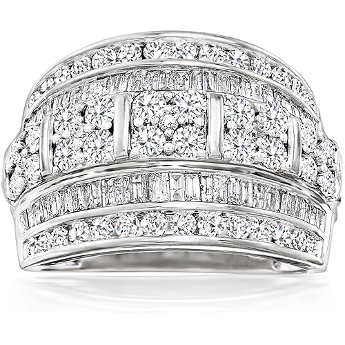 Ross-Simons 2.00 ct. t.w. Baguette and Round Diamond Multi-Row Ring in Sterling Silver