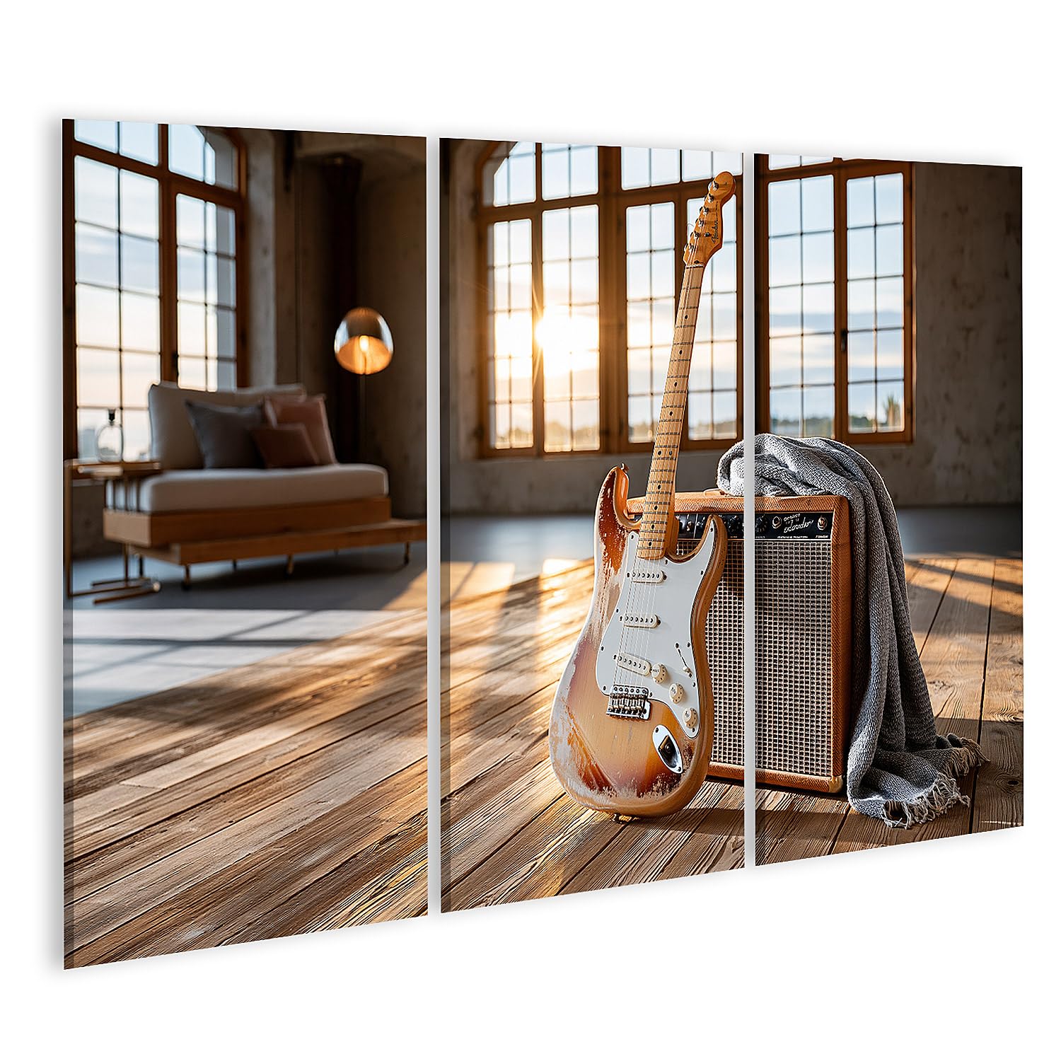 islandburner Impression sur toile - Guitare électrique nostalgique - Décoration murale pour salon - Pour les amateurs de musique - 3 pièces - Édition X1