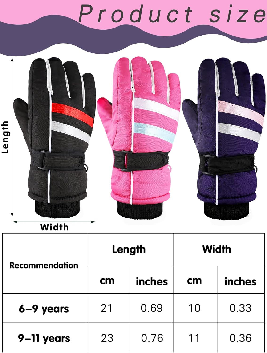 3 Pairs Kids Ski Snow Gloves Winter Waterproof Warm Mitten for Boy Girl Children : Clothing, Shoes & Jewelry