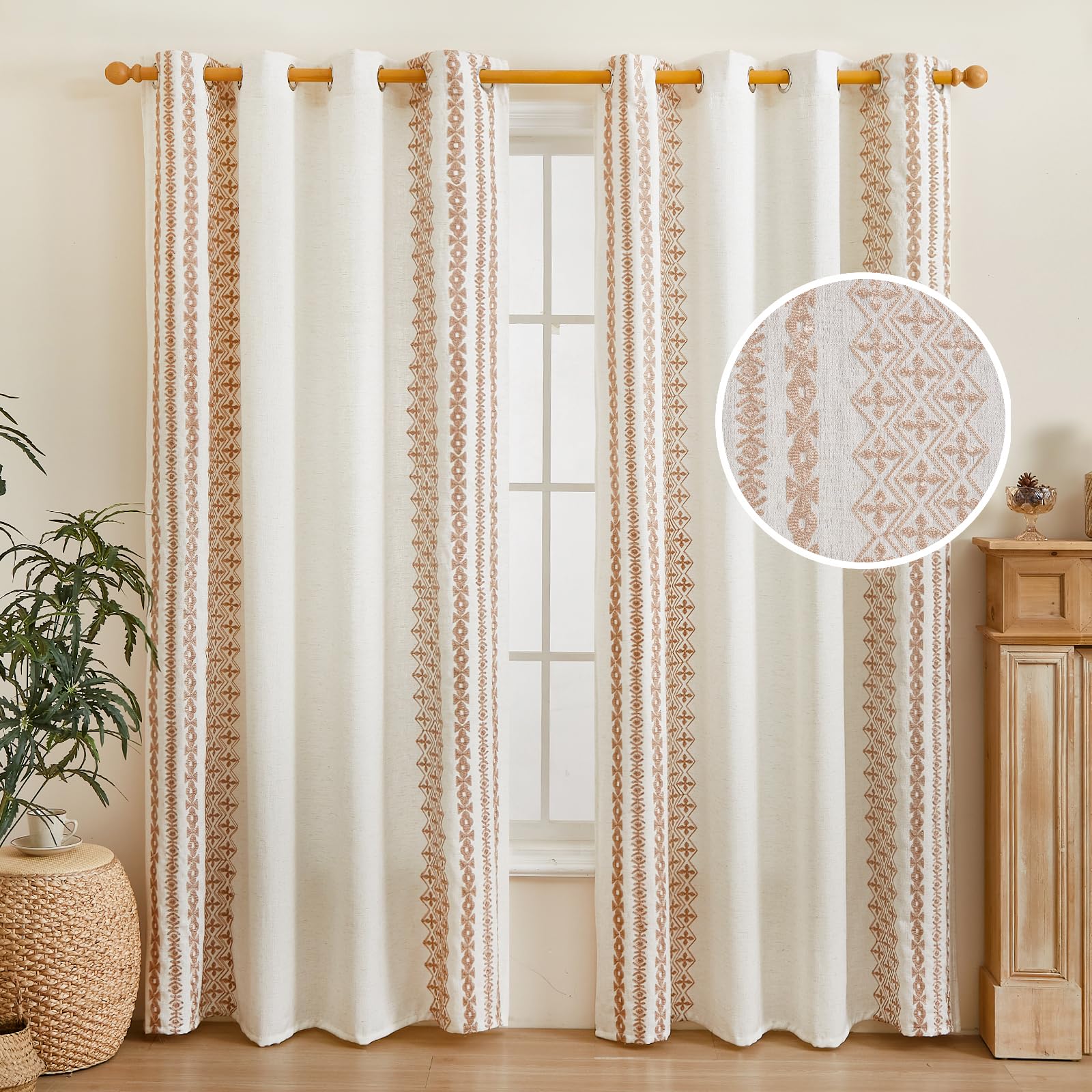 Eaasok Tende Boho Per Camera Da Letto – 2 Pannelli Bianchi Con Ricamo A Righe, 84 Pollici, Filtro Luce, Tasche Per Asta