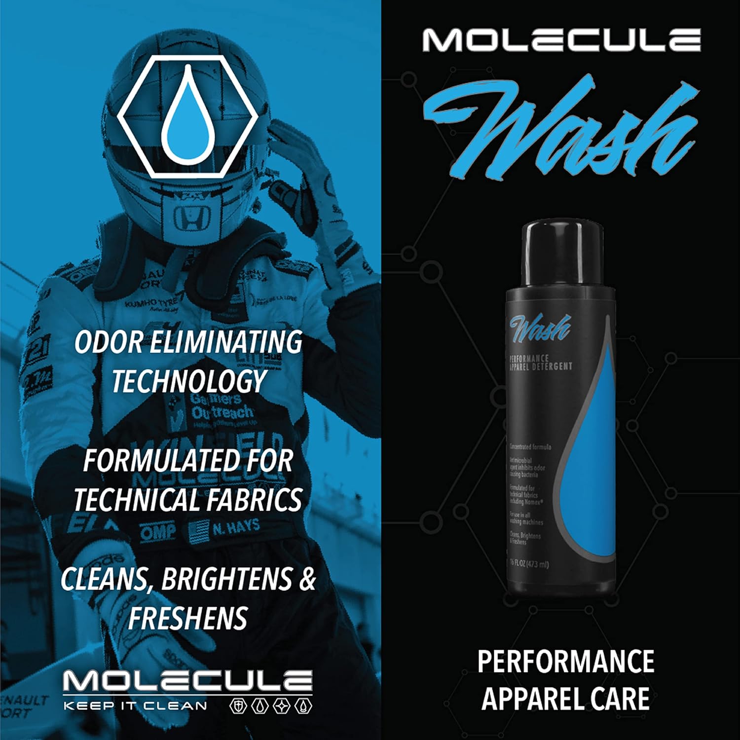 Molecule Wash Performance Apparel Detergent | Concentrated Liquid Laundry Soap for Technical Fabrics & Sports Gear | Fresh Scent | 1 Gallon