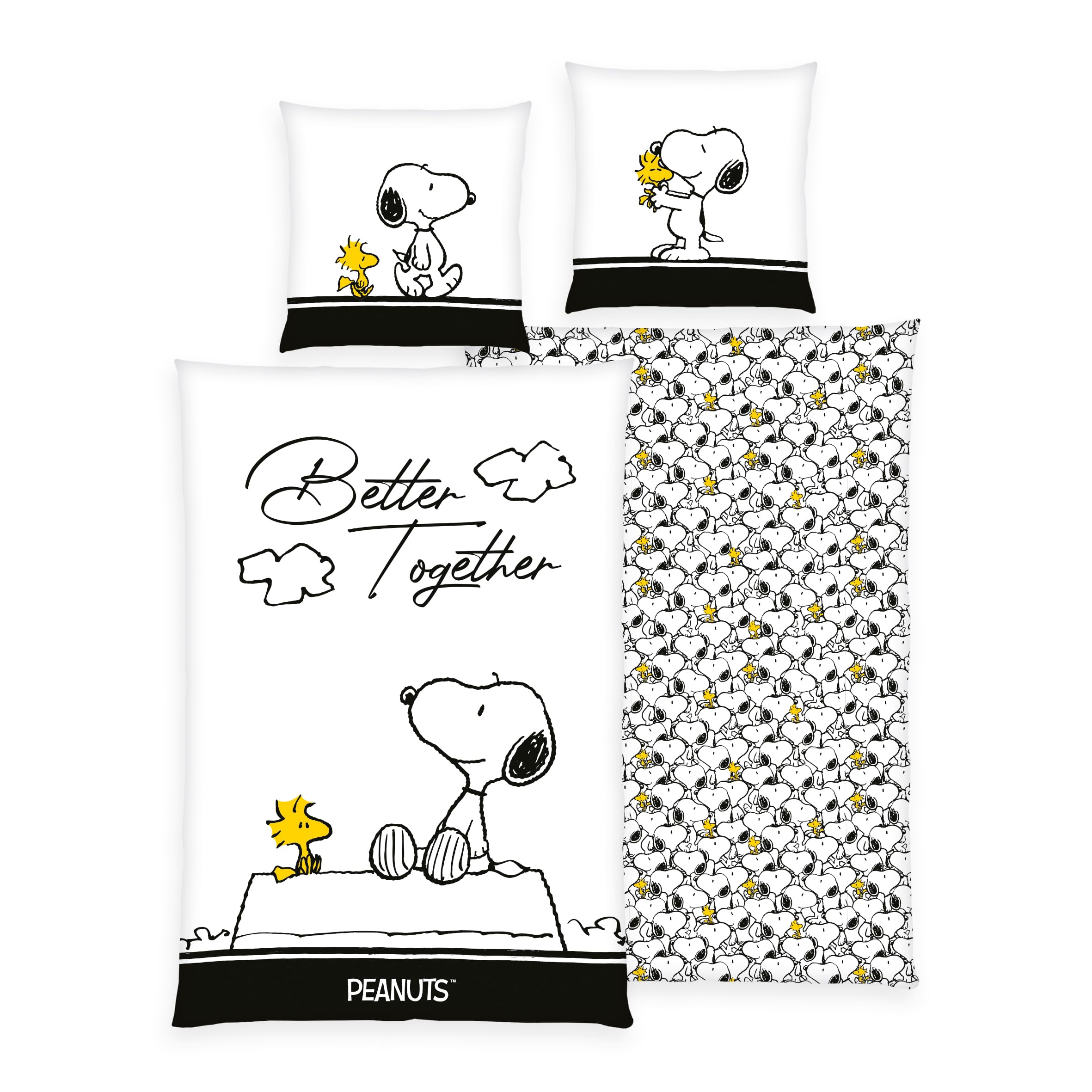 Herding Peanuts Parure di biancheria da letto liscia Better Together Snoopy Woodstock 100 % cotone con chiusura lampo di marca 135 x 200 cm – Outlet-24