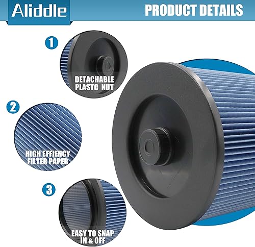 Miniatura 3 de Filtro de cartucho para Craftsman 17907 - Filtro de polvo fino para aspiradoras de 5 a 20 galones, filtro de vacío de papel plisado de 3 capas